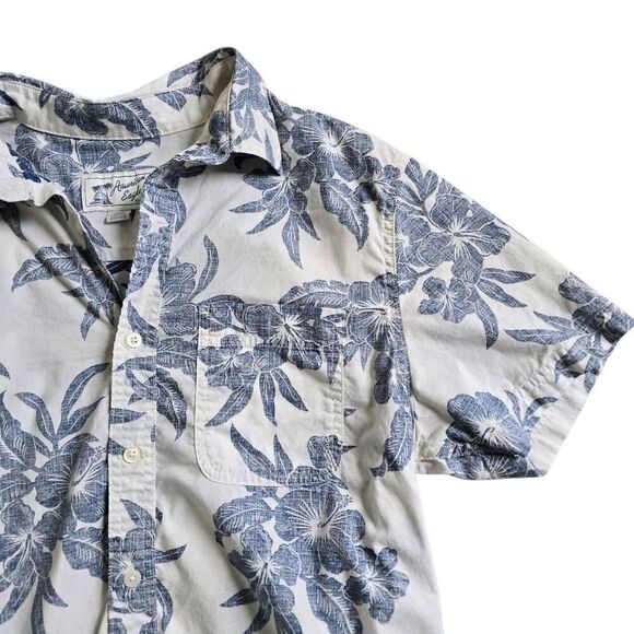 American Eagle Outfitters Shirt Men's Medium Ivory Blue Tropical Short Sleeve - Picture 4 of 8